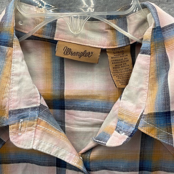 Wrangler Size Large Blue Gold Tan Long Sleeve Pearl Snap Shirt Western Aztec - Picture 3 of 6